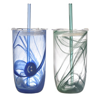 Verre à boire en vrac pour fabricants, verre coloré personnalisé avec motif visage souriant, tasse à eau avec paille et couvercle pour la maison et les restaurants