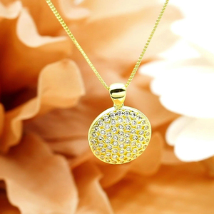 Collar con Colgante de Medallón Redondo Radiante de Oro Sólido de 9K/14K/18K con Micro-Pavé de Diamantes para Joyería de Lujo Diaria - Product Image 4