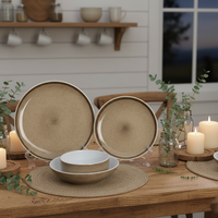 Service de table de luxe 4 pièces en grès céramique gris à glaçure réactive, compatible micro-ondes, lave-vaisselle et congélateur, anti-fuite