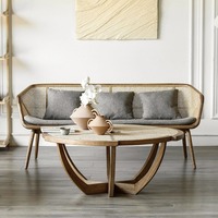 Canapé trois places en rotin massif Wabi-sabi, design sable, pour salon et loisirs à domicile