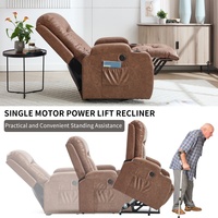 Fauteuil inclinable robuste en similicuir marron avec moteur unique, capacité de 350 lb, port USB, porte-gobelets, dossier haut, massage et chauffage