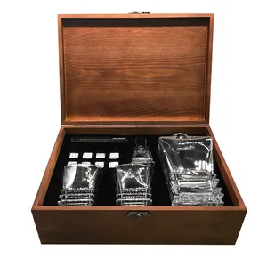 Luxury Whiskey Decanter Set 8 Chilling Stones 2 Wine Glasses 1 1000ml Decanter with Custom Wooden Box