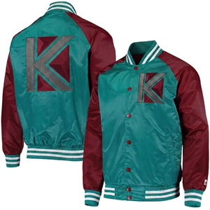 KVJ112, chaqueta universitaria de satén para hombre, diseño de invierno sin cuello de menta, bordado con letras, cuello naranja, bordado decorativo deportivo - Product Image 2