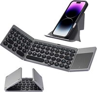 Clavier pliable portable en cuir PU sans fil rechargeable avec pavé tactile haute sensibilité, connecte jusqu'à 3 appareils