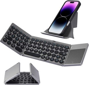 Foldable <b>Keyboard</b> Portable PU Leather <b>Wireless</b> Rechargeable <b>Keyboard</b> with High Sensitivity Touchpad Connect Up to 3 Device - Product Image 2