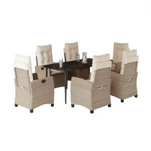 Set da Pranzo da Giardino in Rattan Beige per 6 Persone, Resistente alle Intemperie, Arredamento da Esterno in Stile Contemporaneo con Struttura in Metallo - Product Image 1