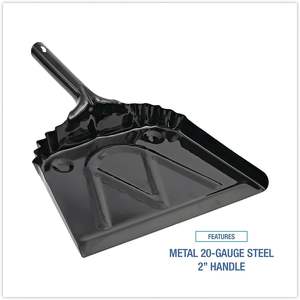 Recogedor de Polvo de Metal Negro de Acero Calibre 20 Boardwalk, 12 x 14 Pulgadas, Mango de 2 Pulgadas con Palo de Escoba de Hierro para Uso en el Hogar y Jardín, 12 Unidades por Caja - Product Image 3