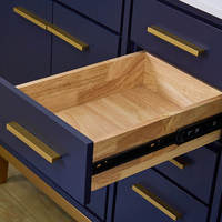 Meuble-lavabo moderne en bois massif étanche avec vasque sur plan, modèle 3D, armoire de salle de bain avec panneau de porte laqué, surface bleu marine