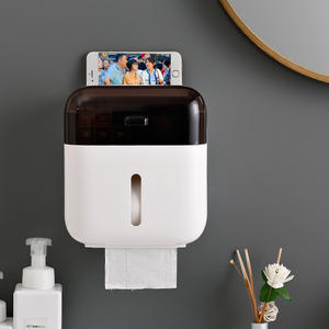 Porte-papier toilette mural en plastique Jiabaishi, sans perçage, rectangulaire, multifonctionnel, boîte à rouleaux de papier - Product Image 4