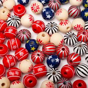 Cuentas de madera sueltas coloridas patrón Natural Navidad personalizado 16MM decoración Opp bolsa pulseras de madera imagen mezcla bola de madera - Product Image 3