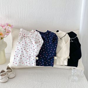 Maglietta per Bambina in Cotone Tinta Unita <span class=keywords><strong>con</strong></span> Piccoli Motivi Floreali, Colletto Rovesciato e Fiocco, per Primavera e Autunno - Product Image 3