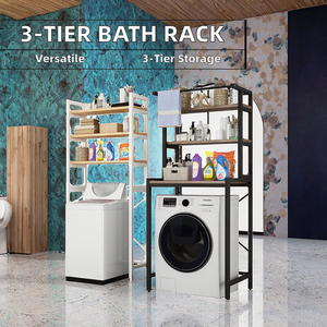 Étagère de rangement moderne <span class=keywords><strong>à</strong></span> trois niveaux en métal sur pied pour salle de bain, buanderie, machine <span class=keywords><strong>à</strong></span> laver, serviettes et plantes - Product Image 2