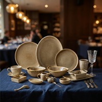 Service de vaisselle rond en céramique et porcelaine ST Exquisite Amber avec motif gravé, assiettes coupes, assiettes à dessert, idéal pour mariages, fêtes, cadeaux