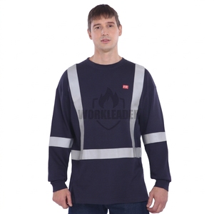 Chemise de sécurité personnalisée FR NFPA 2112 Coton Jersey Tricot Vêtements de travail Huile Gaz Vêtements de travail <span class=keywords><strong>ARC2</strong></span> Coutures soudées Niveau B - Product Image 1