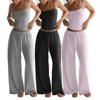 Ensemble de loungewear personnalisé pour femme, comprenant un haut court à bretelles et un pantalon large, tenue décontractée pour le sommeil et la maison, deux pièces amples de style vintage, vente en gros