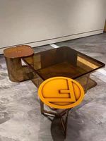 Table à thé en acier inoxydable de luxe italienne, style moderne et simple, table basse carrée en verre trempé pour salon