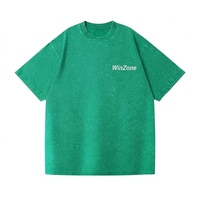 T-shirt surdimensionné personnalisé avec logo, vert vintage, délavé, style hip-hop, pour homme, en coton épais, col rond, streetwear, en stock