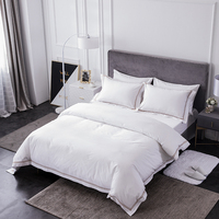 Ensemble de draps de lit blancs de luxe en gros, fournitures hôtelières, ensemble de literie en coton pur satiné uni