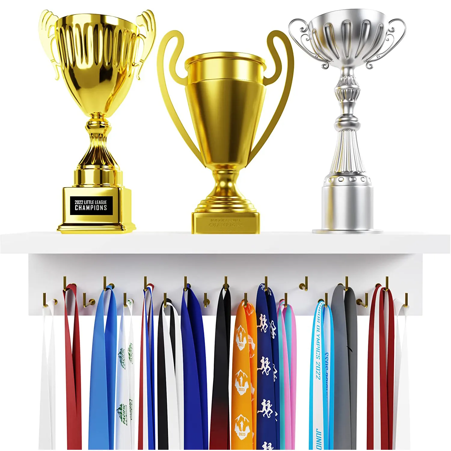 Medal Hanger Display und Trophy Shelf mit Haken-Holz medaillen halter für Wand halterung Ribbon Display