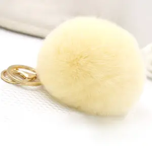 Promotion gift soft pink loved heart shaped animal rex rabbit furry fur pom pom ball key chain accessories keychains