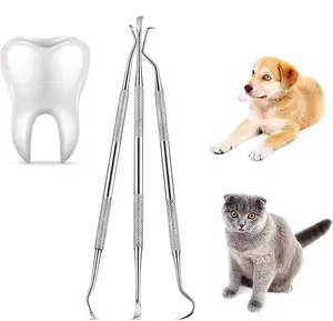 ホットセールピース/セットペットターターリムーバーステンレス鋼双頭ペット犬の歯のクリーニングツール