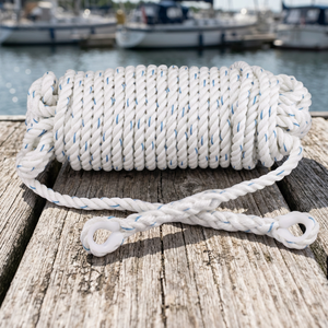 Cordage d'ancrage torsadé (14MM) en polyester blanc, corde marine à double tressage avec boucles pour l'amarrage de bateaux - Product Image 2