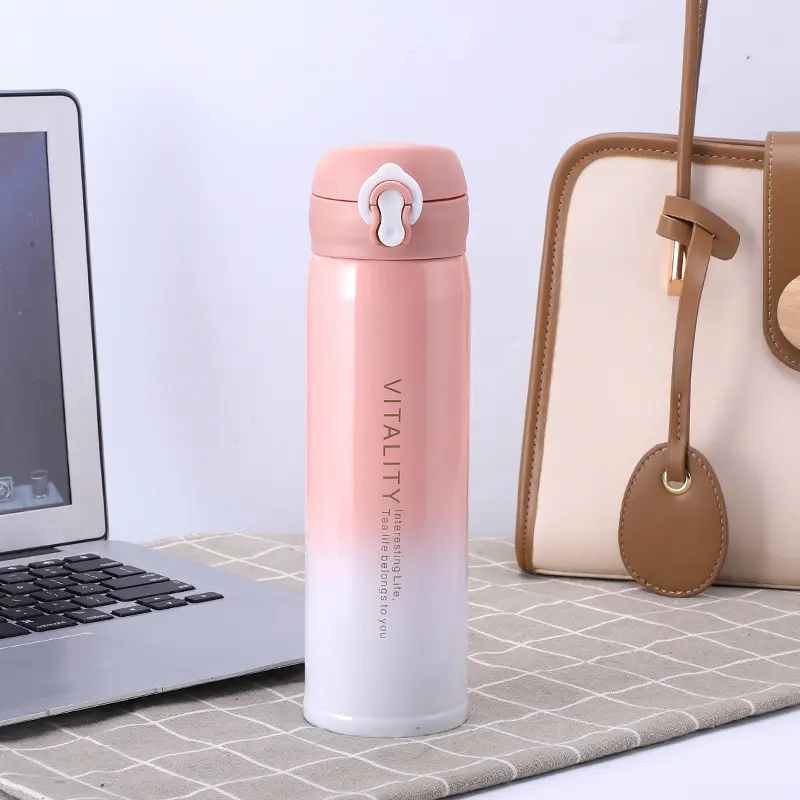 Stylish and Custom Logo Gradient Bounce Cup Makaron Stainless Steel Insulation water bottle for Students