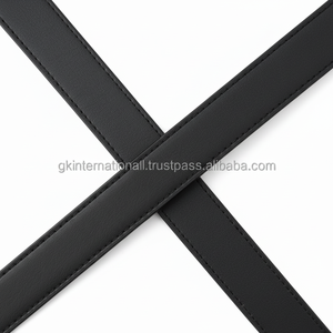 Cinturón informal de cuero negro de alta calidad para hombre, hebilla de rodillo con acabado mate liso, costura completa y remaches ajustables - Product Image 1