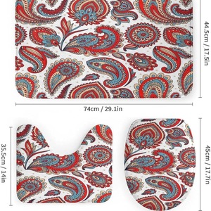 Juego <span class=keywords><strong>de</strong></span> baño <span class=keywords><strong>de</strong></span> cuatro piezas, estilo bohemio vintage con estampado paisley, cortina <span class=keywords><strong>de</strong></span> ducha <span class=keywords><strong>de</strong></span> poliéster, tapete para el piso y funda para el asiento del inodoro - Product Image 3