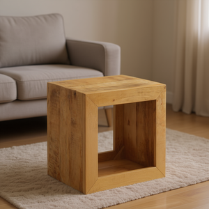 Sgabello Ottomano in Legno Massello di Mango Colore Naturale Misura Media Arredamento per Soggiorno - Product Image 2