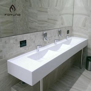 Encimeras acrílicas de superficie sólida en forma de u, lavaplatos de lavabo <span class=keywords><strong>integrado</strong></span> público, color blanco de lujo, de alta calidad - Product Image 5