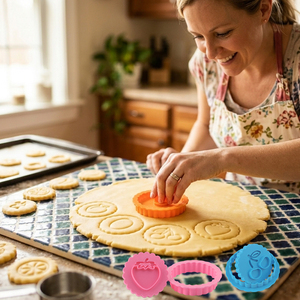 Emporte-pièces 3D circulaires festonnés pour biscuits sandwich, avec motifs <span class=keywords><strong>de</strong></span> fruits fourrés (pêche, mangue, citron, cerise, orange, fraise) - Product Image 4