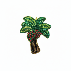 Ornement suspendu en forme de palmier perlé Zari |   Patch brodé de perles de rocaille |   Décoration d'intérieur pour le Ramadan, l'Aïd et Noël |   Exportation en gros - Product Image 1