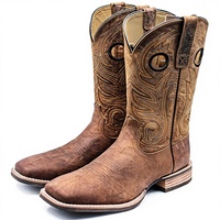 Bottes de cowboy occidentales mi-hautes pour hommes, peintes à la main, en cuir pleine fleur, tige en cuir de vachette, semelle composite 4 couches, fabriquées en Chine (4,6 étoiles)