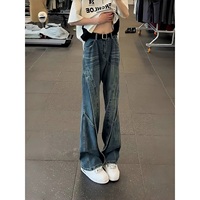 Celana Jeans Denim Cetak Katun 100% Bernapas Gaya Vintage Amerika, Model Hip Hop, Longgar, Kaki Lebar, Musim Panas Musim Dingin, ODM