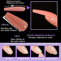 240 pièces/boîte Faux ongles à presser en gel souple mat givré, rose nude, forme ballerine, couvrance totale, pré-polis, réutilisables, pour salon