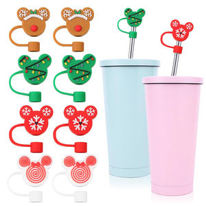 Protège-pailles réutilisables mignons de 10 mm, dessin animé, Noël, Nouvel An, embouts de paille, couvercles, décorations de paille <span class=keywords><strong>Mickey</strong></span> pour accessoires de tasse - Product Image 4