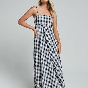 <span class=keywords><strong>Robe</strong></span> <span class=keywords><strong>longue</strong></span> d'été à carreaux pour femme avec fines bretelles et dos plissé, <span class=keywords><strong>robe</strong></span> de plage fluide de style bohème - Product Image 2