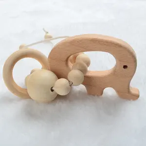 Baby Teething Ring Wooden Beads Cute Animals Teether Toy Toddler Stroller Toy Sensory Toys for Infants Newborn Shower Gift