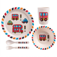 Ensemble de vaisselle pour enfants en fibre de bambou, sans BPA, respectueux de l'environnement, assiettes, bols, ustensiles, vaisselle pour tout-petits, dessins animés, pour les repas
