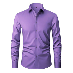 Camicia da Uomo a Maniche Lunghe, Elasticizzata in Quattro Direzioni, Antipiega, Tinta Unita, Drappeggio <span class=keywords><strong>Verticale</strong></span>, Camicia Formale in Nylon Spandex, Taglie Europee - Product Image 1