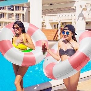 Bouée gonflable rose classique à rayures pour enfants et adultes, pour piscine et plage - Product Image 4