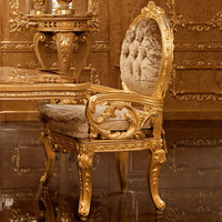 Ensemble de meubles de salle à manger classique de la famille royale européenne, chaise de salle à manger avec accoudoirs, feuille d'or antique, bois massif, pour hôtel, appartement