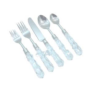 ชุดเครื่องใช้บนโต๊ะอาหารสีเงินเงาพร้อมด้ามจับวัสดุลูไซต์ใสช้อนส้อมสแตนเลสอะคริลิคทนทานสำหรับงานแต่งงานงานปาร์ตี้ - Product Image 1