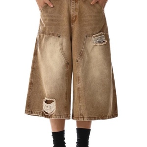 Pantalones Cortos de Verano para Hombre, Estilo Hip Hop Vintage, Desgastados, Rotos, Transpirables, Ligeros, de Cintura Media, de Algodón, de Pierna Ancha - Product Image 1