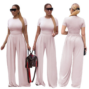 Nuovo abbigliamento da donna Casual <span class=keywords><strong>a</strong></span> maniche corte Top <span class=keywords><strong>a</strong></span> due pezzi completo completo pantaloni lunghi Plus Size solido 2 pezzi pantaloni da donna - Product Image 2