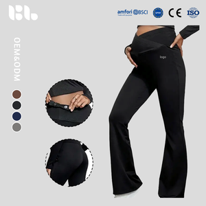 Pantalon de yoga de maternité <span class=keywords><strong>taille</strong></span> haute avec bande de soutien croisée pour le ventre, pantalon évasé ajusté, leggings de <span class=keywords><strong>grossesse</strong></span> automne-hiver pour femme - Product Image 1