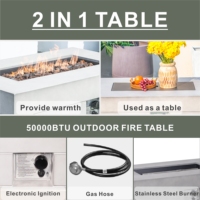 Terrafab Ensemble de patio extérieur moderne avec foyer au gaz naturel/propane Socle rectangulaire Table de feu pour salle à manger et hôtels