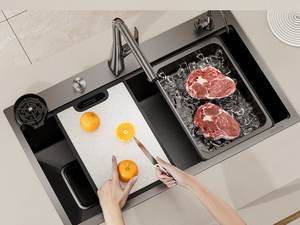 Fregadero de Cocina Grande de Acero Inoxidable 304 con Desagüe Izquierdo y Recolector de Residuos, Fácil de Limpiar - Product Image 5