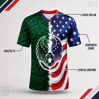 Maßgefertigtes Mexiko-US-Adler-Trikot mit Grünem Azteken-Wappen, Trendiges Sublimationsdruck-Trikot mit Halbem Schlitz für Fans, Dual Heritage Jersey T-Shirt
